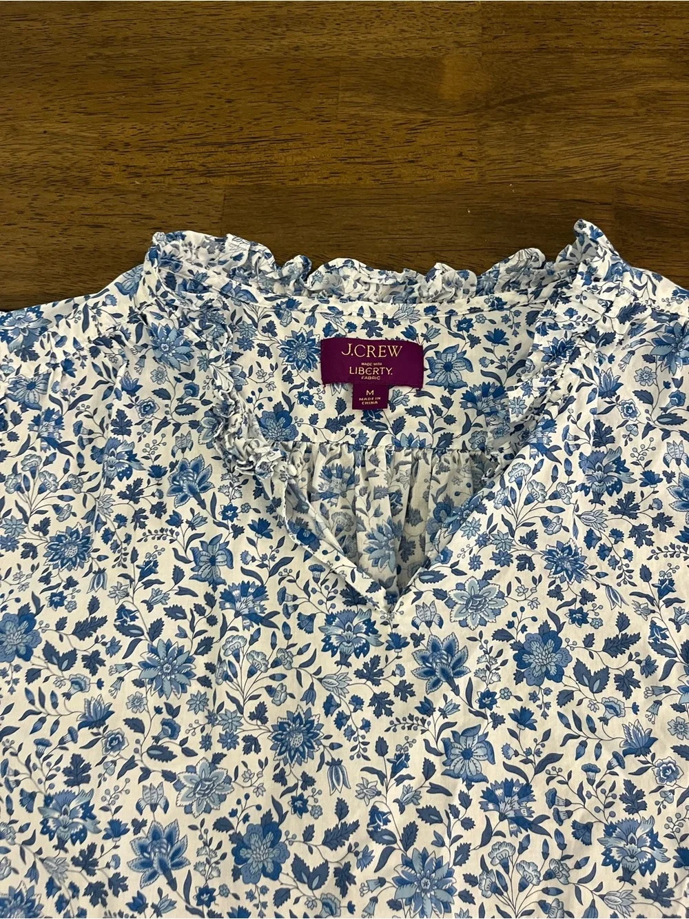 J. Crew Ruffleneck Keyhole Top in Liberty Grace Emily Bell fabric Cotton Medium